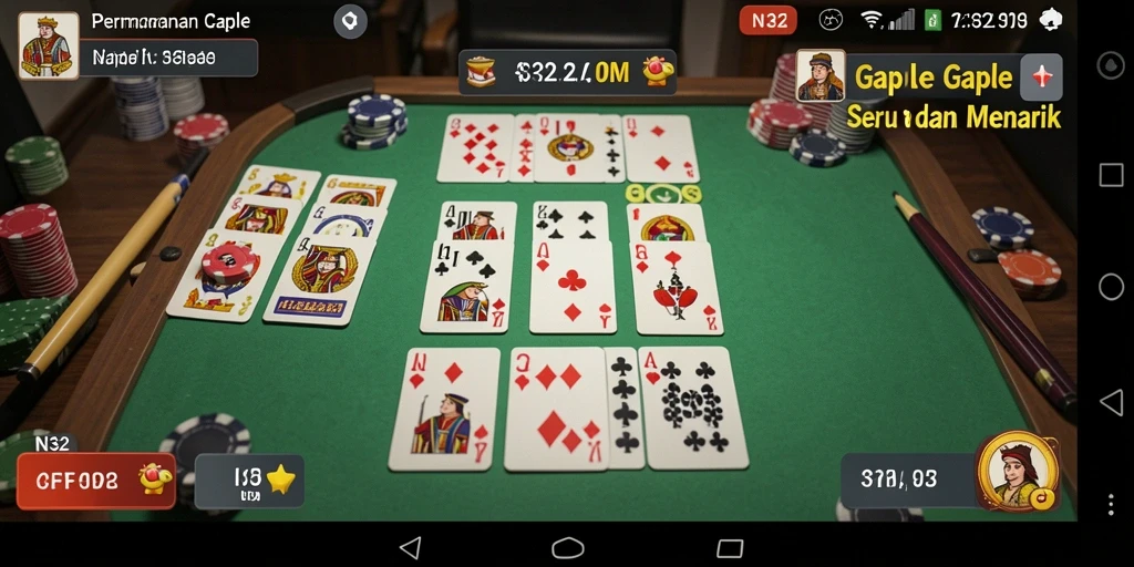 Screenshot dari gameplay N32 yang menunjukkan pembagian kartu Gaple.