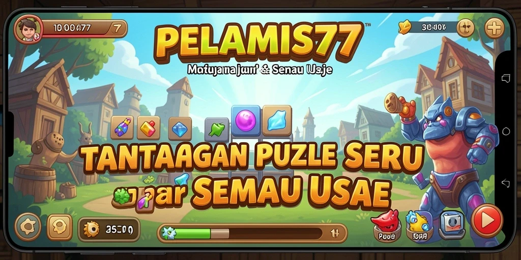 Screenshot gameplay PELAMIS77 menampilkan tantangan puzzle yang berwarna-warni.